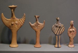 Clay figurines of the "Phi" and "Psi" types. From the settlement at "Palaea" and from its necropolis at Nea Ionia. Late Bronze Age or Mycenaean Period 16th-11th c. B.C.